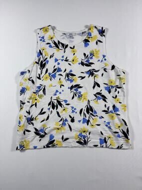 Croft & Barrow Women’s XXL Floral Sleeveless Top Rayon Knit Tank Blue Yellow